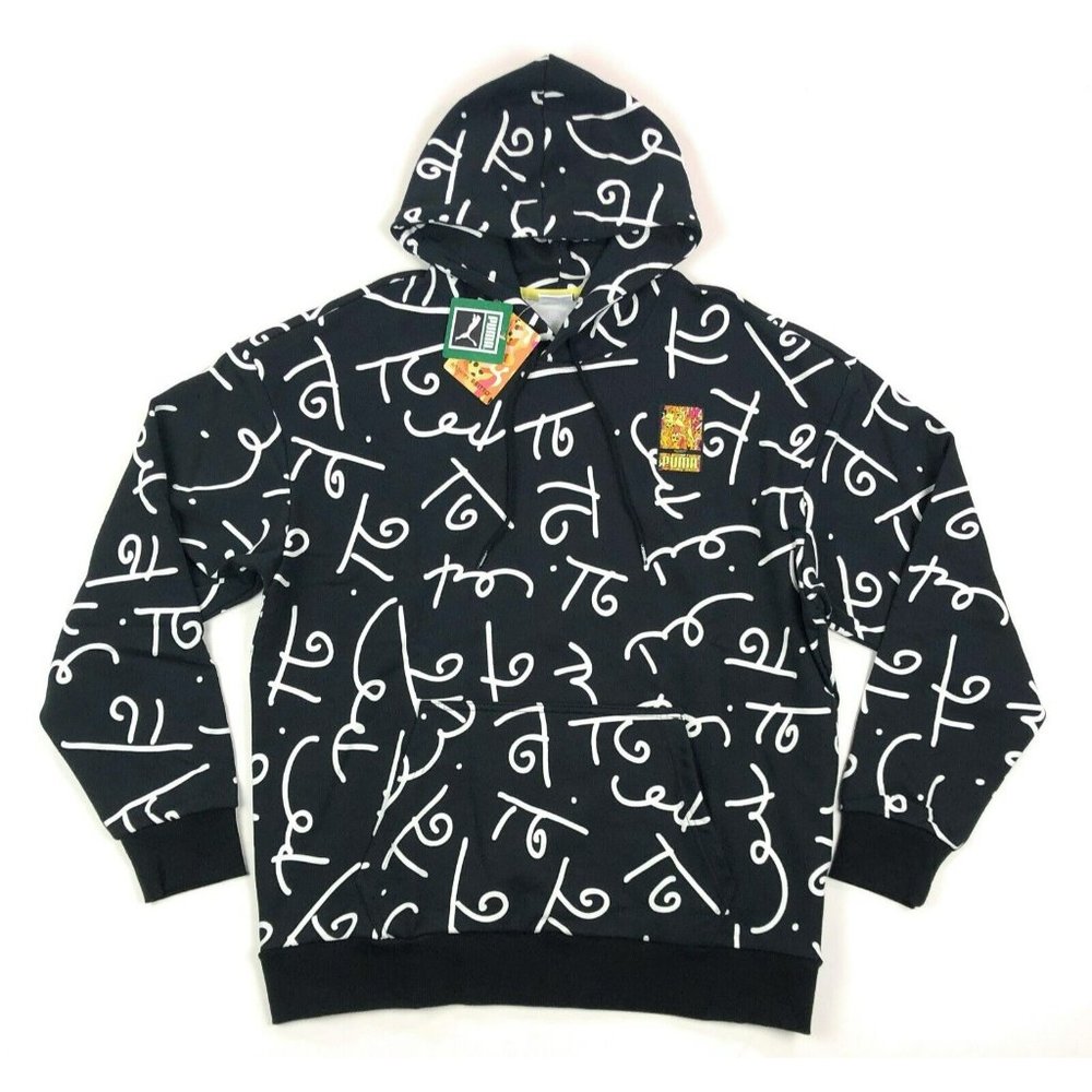 Puma Black Hoodie with White Abstract Script Print